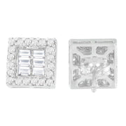 Bids.com 14K White Gold 1 cttw Round and Baguette Diamond Stud Earrings (H-I, SI1-SI2) Earrings Light Gray White.Gold / 0.99