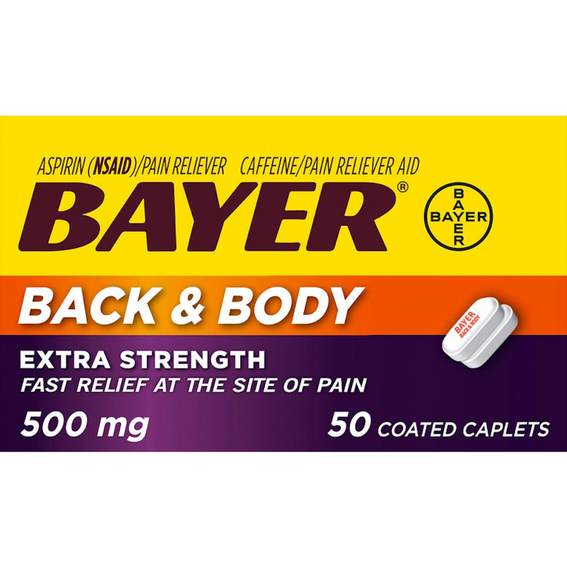 Bayer Bayer Aspirin Extra Strength Back & Body Pain 500 Mg 50 Coated Caplets Medicine & Drugs Gold