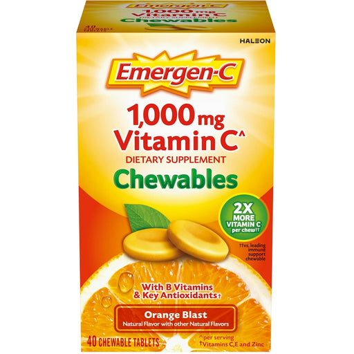 Emer'gen-C Emergen-C Vitamin C Chewable Tablets, Orange Blast – 1000mg – 40 Count Vitamins & Supplements Light Goldenrod