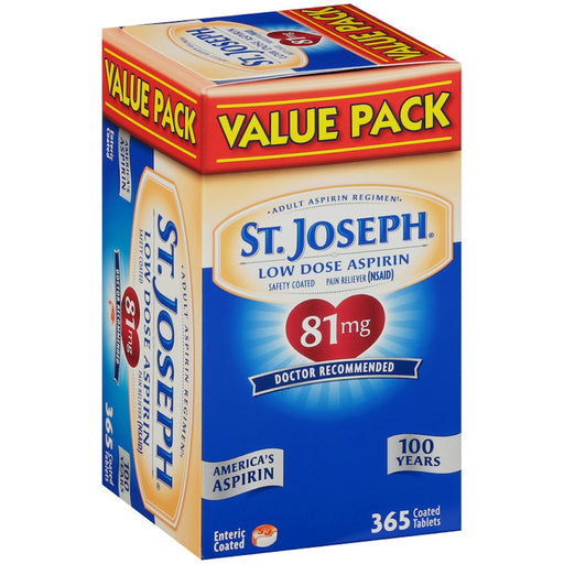 St. Joseph St. Joseph Low Dose Aspirin 81 mg - Safety Coated Tablets, 365 Count Value Pack Medicine & Drugs Dark Blue