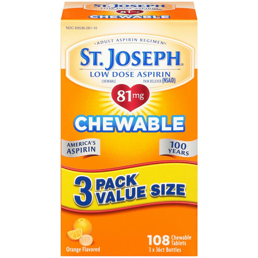 St. Joseph St. Joseph Aspirin, Low Dose, Chewable, Orange Flavor, Value Size, Chewable Tablets Medicine & Drugs Dark Orange