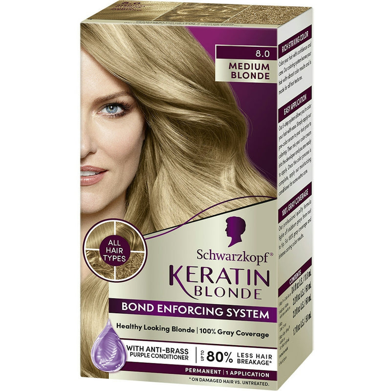 Schwarzkopf Schwarzkopf Keratin Color Permanent Hair Color, Medium Blonde 8.0 Hair Color Dark Gray