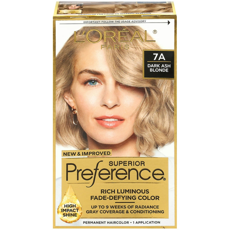 Superior Preference Superior Preference L'Oreal Paris Fade-Defying Shine Permanent Hair Color, 7A Dark Ash Blonde, 1 Kit Hair Color Navajo White