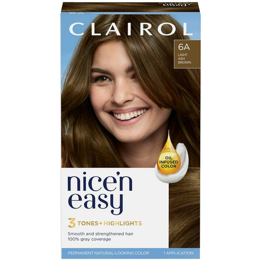 Clairol Nice’n Easy Clairol Nice N Permanent Hair Color 6A Light Ash Brown Hair Color Black Default Title