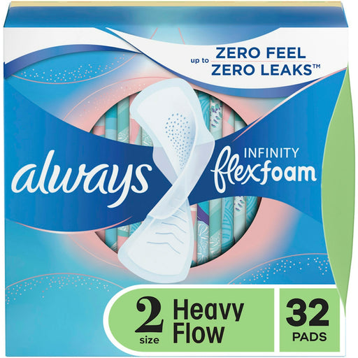 Always Always InFinity FlexFoam Pads With Wings Heavy Flow Absorbency Size 2 Unscented Feminine Pads & Protectors Alice Blue