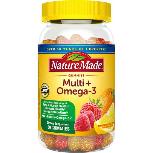 Nature Made Nature Made Multivitamin + Omega-3 Gummies Strawberry, Lemon & Orange Vitamins & Supplements White Smoke