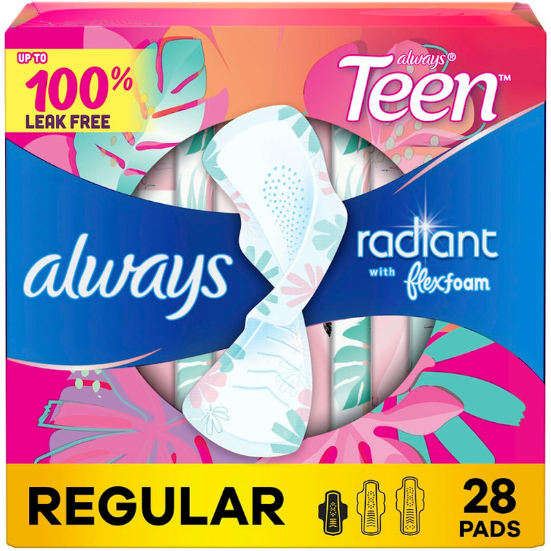 Always Always Radiant Pads, Teen Regular, With Wings Unscented, Size 1 Health & Beauty Alice Blue