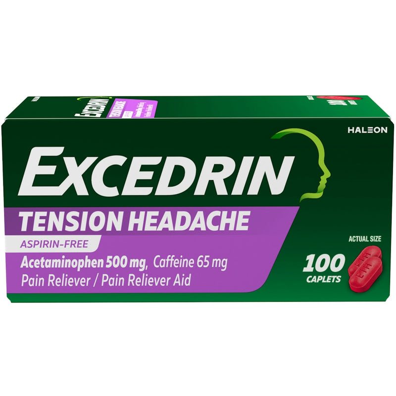 Excedrin Excedrin Tension Headache, Aspirin Free, Acetaminophen And Caffeine 500 Mg/65 Mg, Caplets Health & Beauty Black