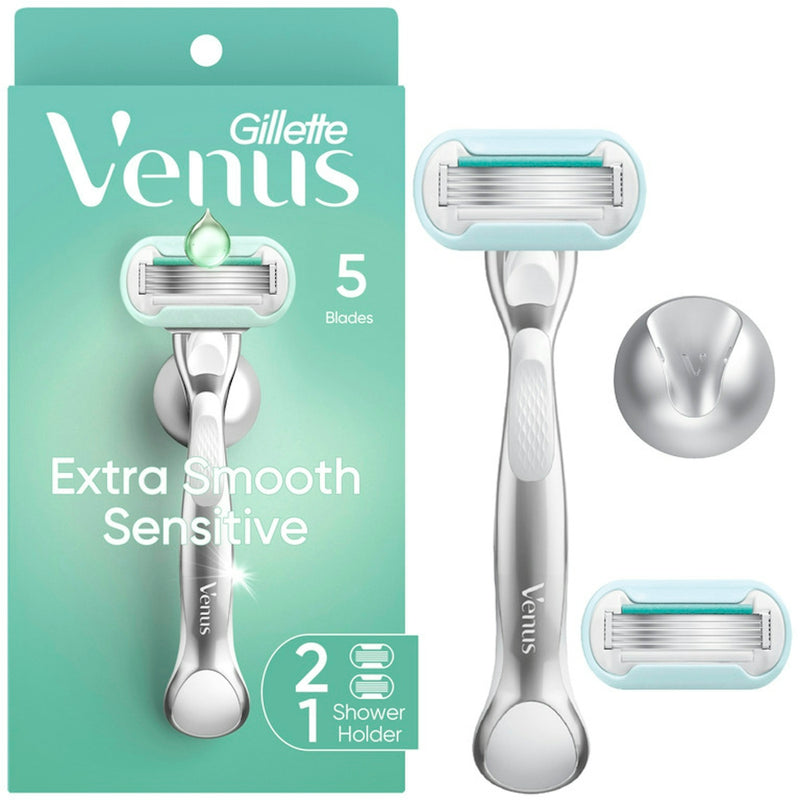 Gillette Gillette Venus Deluxe Smooth Sensitive Women's Razor Handle + 2 Blade Refills Shaving & Grooming White Smoke