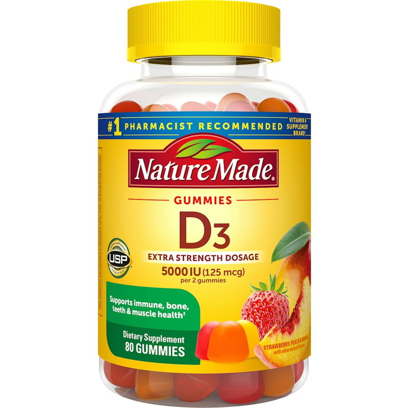 Nature Made Nature Made Extra Strength Vitamin D3 5000 IU (125 Mcg) Per Serving, Dietary Supplement For Bone, Teeth, Muscle And Immune Health Support, 80 Gummies, 40 Day Supply Health & Beauty White Smoke