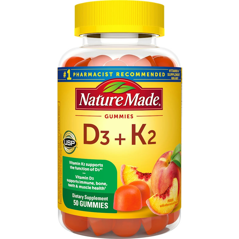 Nature Made Nature Made Vitamin D3 + K2 Gummies, Peach, 50 Gummies Vitamins & Supplements White Smoke