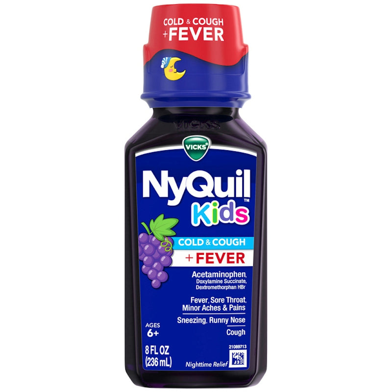Vicks Vicks® NyQuil™ Kids Cold & Cough + Fever – Grape Flavor (8 Fl Oz) Health & Beauty White Smoke