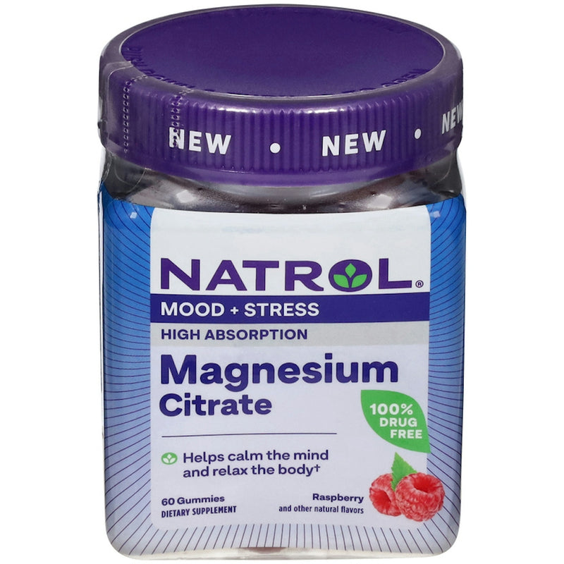 Natrol Natrol Mood & Stress Magnesium Citrate 330mg - Raspberry Flavor Gummies, 60 Count Vitamins & Supplements Midnight Blue