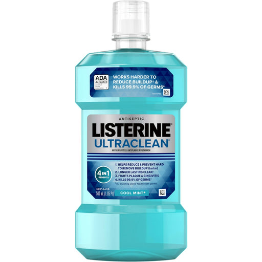 Listerine Listerine Ultraclean Antiseptic Mouthwash (Cool Mint - 500 mL) Mouthwash White Smoke