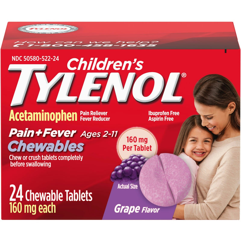 Tylenol Children’s Tylenol® Chewable Tablets – Pain & Fever Relief (160 mg, Grape Flavor) Health & Beauty Firebrick
