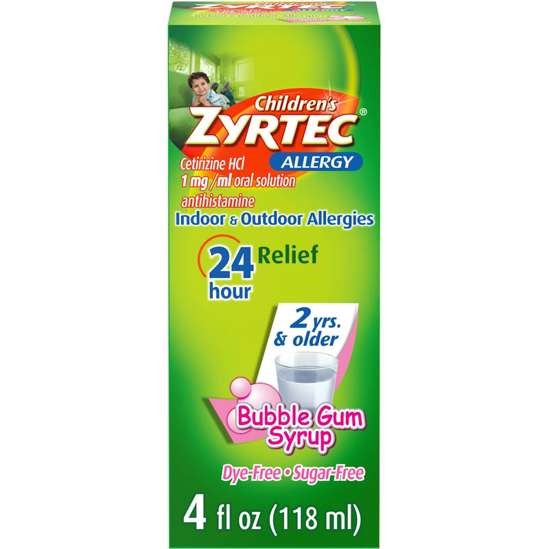 Zyrtec Zyrtec Children's 24 Hour Allergy Relief Syrup Sugar & Dye Free Bubble Gum  4 Oz Health & Beauty Yellow Green