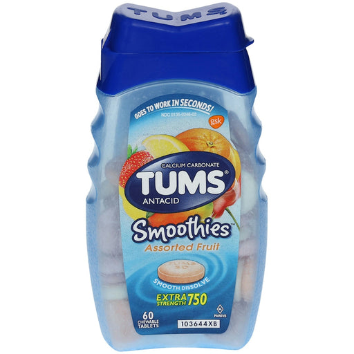 Tums Tums  Smoothies Antacid Extra Strength Chewable Tablets  Assorted Fruit 60ct Health & Beauty White Smoke
