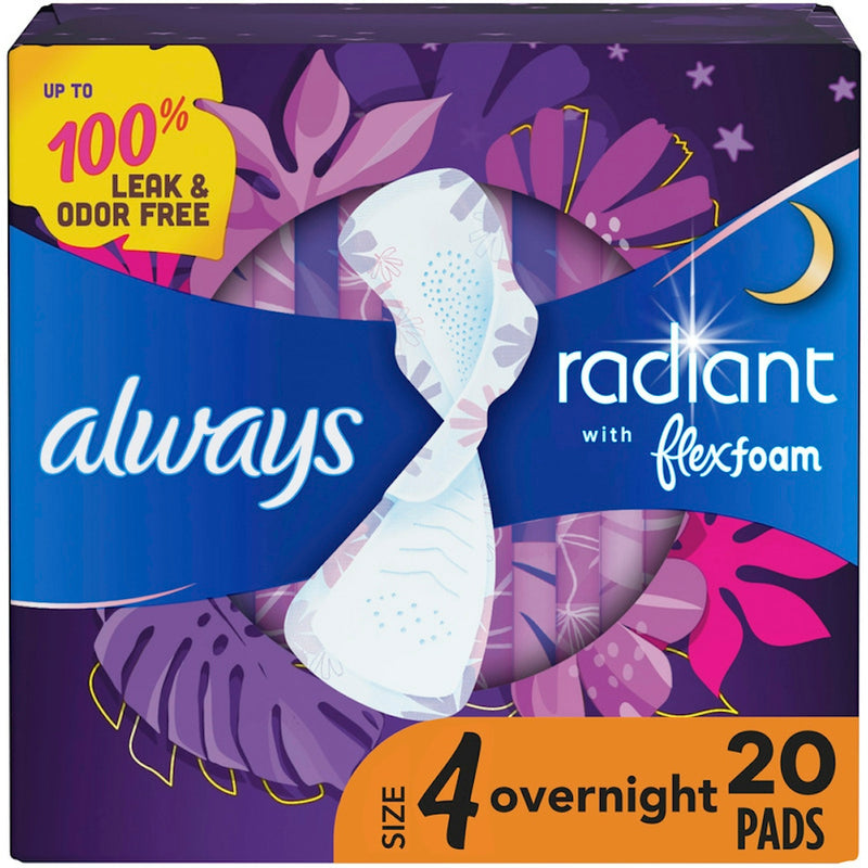 Always Always Radiant Feminine Pads with Wings, Size 1 Regular, 20 Count - FlexFoam Protection Feminine Pads & Protectors Midnight Blue