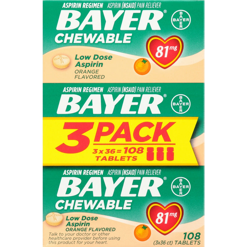 Bayer Bayer Aspirin  81 Mg Chewable Tablets Orange 36Ct 3 Pack Health & Beauty Navajo White