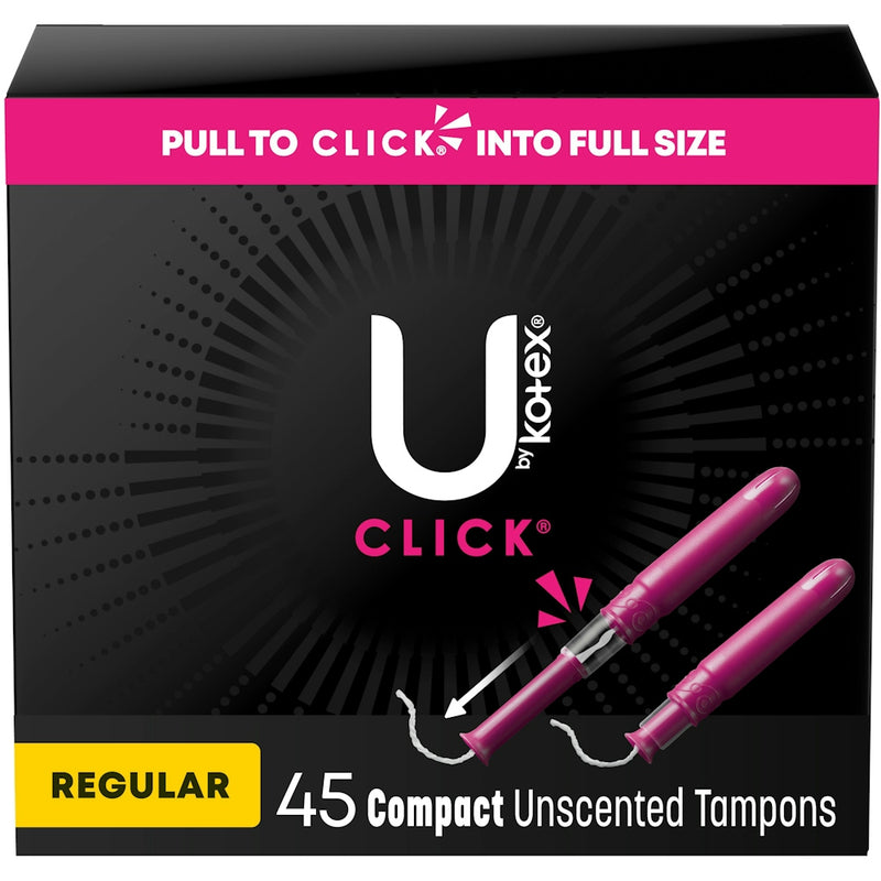 U by Kotex U by Kotex Click Compact Tampons, Regular Absorbency, Unscented, 45 Count Tampons Black