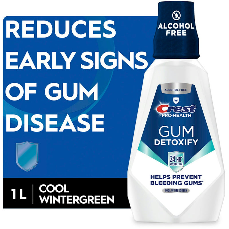 Crest Crest Gum Care Mouthwash, Cool Wintergreen, CPC (cetylpyridinium Chloride) Antigingivitis/Antiplaque Oral Rinse 1L (33.8 Fl Oz) Mouthwash White Smoke