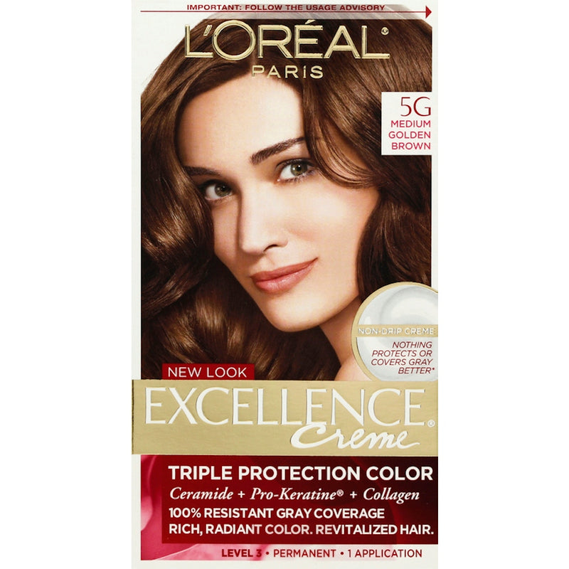 Excellence Excellence L'Oreal Paris Creme Permanent Triple Care Hair Color, 5G Medium Golden Brown, 1 Kit Hair Color Black