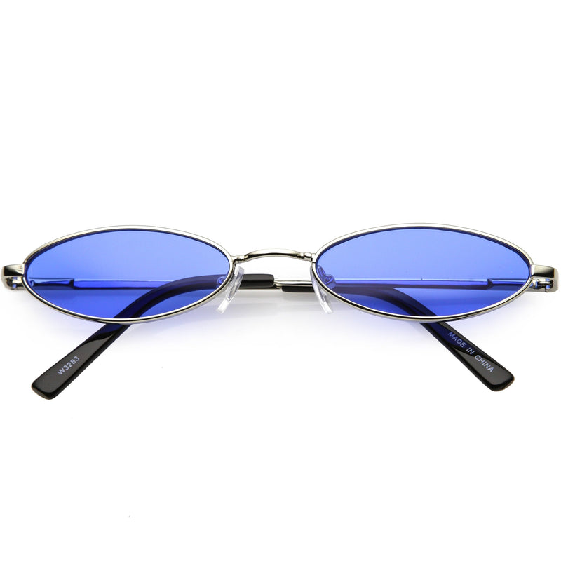 zeroUV Slim Retro Throwback 1990's Color Tone Oval Sunglasses C722 Sunglasses White Smoke Silver Blue
