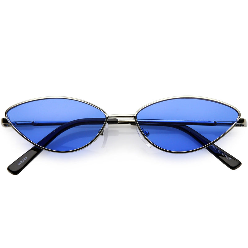 zeroUV Retro 1990's Color Tone Metal Cat Eye Sunglasses C724 Sunglasses White Smoke Blue Silver