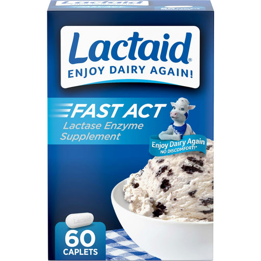 Lactaid Lactaid Fast Act Lactose Intolerance Relief Caplets With Lactase Enzyme, 60 Travel Packs Of 1-ct Health & Beauty Alice Blue