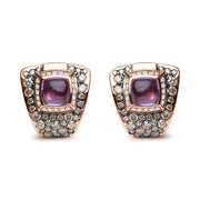 Bids.com 18K Rose Gold 1 1/2 Cttw Round Diamond and 7mm Cushion Cut Purple Amethyst Gemstone Geometrical Statement Stud Earrings (Brown and G-H Color, SI1-SI2 Clarity) Earrings White Smoke Rose.Gold / 1.56