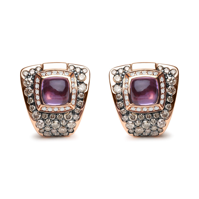 Bids.com 18K Rose Gold 1 1/2 Cttw Round Diamond and 7mm Cushion Cut Purple Amethyst Gemstone Geometrical Statement Stud Earrings (Brown and G-H Color, SI1-SI2 Clarity) Earrings White Smoke Rose.Gold / 1.56