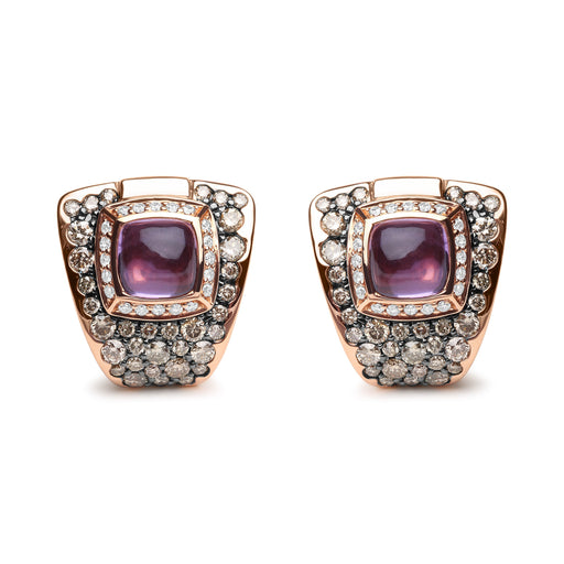 Bids.com 18K Rose Gold 1 1/2 Cttw Round Diamond and 7mm Cushion Cut Purple Amethyst Gemstone Geometrical Statement Stud Earrings (Brown and G-H Color, SI1-SI2 Clarity) Earrings White Smoke Rose.Gold / 1.56