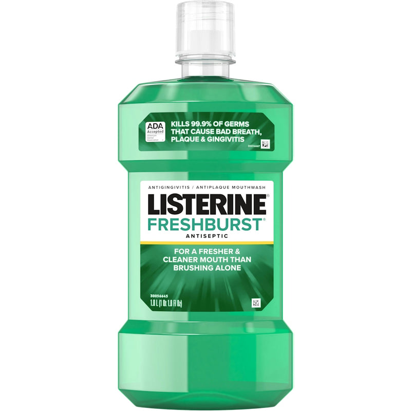 Listerine Listerine Freshburst Antiseptic Mouthwash, Spearmint Flavor - 33.8 fl oz (1 Liter) Mouthwash White Smoke
