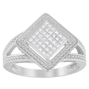 Bids.com .925 Sterling Silver 1/3 Cttw Invisible Set Princess-Cut Diamond Rhombus and Beaded Halo Ring (H-I Color, SI1-SI2 Clarity) - Ring Size 7 Rings White Smoke 7 / Sterling Silver,7 / White.Sterling Silver,6 / White.Sterling Silver,8 / White.Sterling Silver