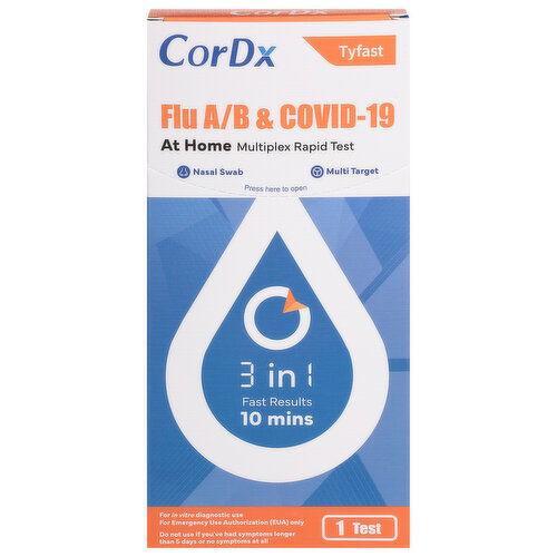 CorDx CorDx Tyfast Multiplex Rapid Test, At Home, Flu A/B & COVID-19 First Aid Lavender