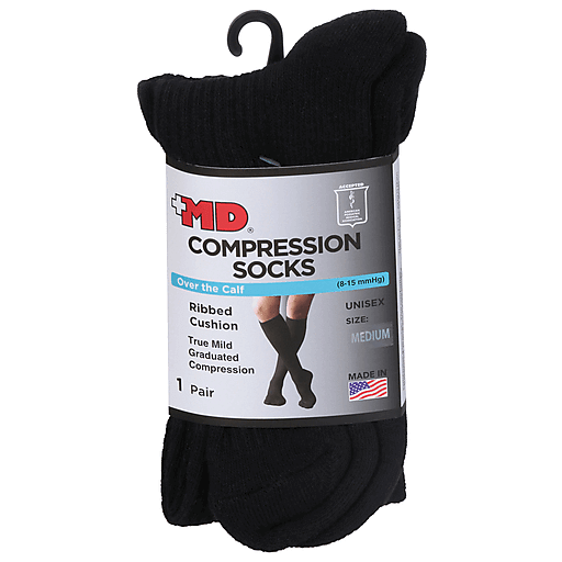 MD MD Md Ribbed Cushion Over The Calf Compression Socks - 1 Pair Socks Black
