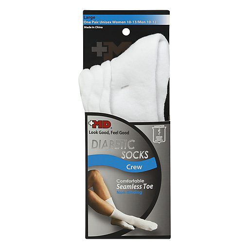 +MD +MD  White Diabetic Crew Socks Large 1Pair Medicine Cabinets Lavender