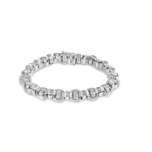 Bids.com 14K White Gold 1/2 Cttw Diamond Knotted Byzantine Link Bracelet (H-I Color, I2-I3 Clarity) - 7" Inches Bracelets White Smoke White.Gold / 7