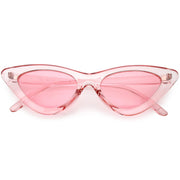 zeroUV Women's Retro 1990's Narrow Flat Color Tone Lens Cat Eye Sunglasses C524 Sunglasses White Smoke Pink Pink