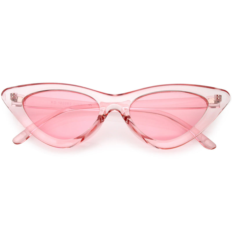 zeroUV Women's Retro 1990's Narrow Flat Color Tone Lens Cat Eye Sunglasses C524 Sunglasses White Smoke Pink Pink