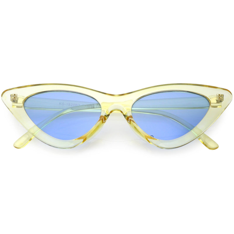 zeroUV Women's Retro 1990's Narrow Flat Color Tone Lens Cat Eye Sunglasses C524 Sunglasses White Smoke Pink Pink,Yellow Blue,Clear Purple,Clear Red,Blue Blue,Red Pink,Clear Yellow,Peach Pink Pink
