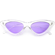 zeroUV Women's Retro 1990's Narrow Flat Color Tone Lens Cat Eye Sunglasses C524 Sunglasses White Smoke Clear Purple