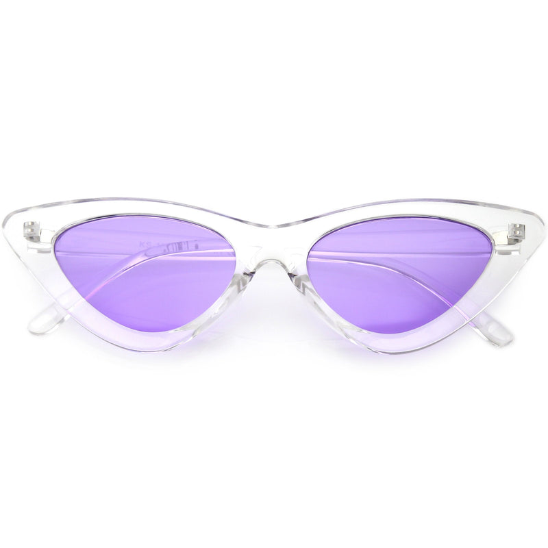 zeroUV Women's Retro 1990's Narrow Flat Color Tone Lens Cat Eye Sunglasses C524 Sunglasses White Smoke Clear Purple