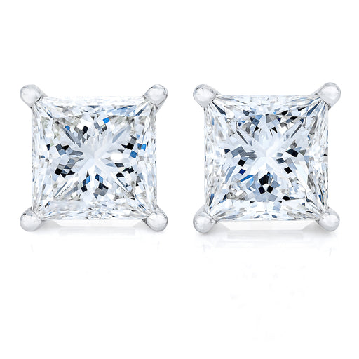 Bids.com 14K White Gold 1.00 Cttw Princess-Cut Square Near Colorless Diamond Classic 4-Prong Solitaire Stud Earrings (G-H Color, SI1-SI2 Clarity) Earrings White Smoke White.Gold / 1