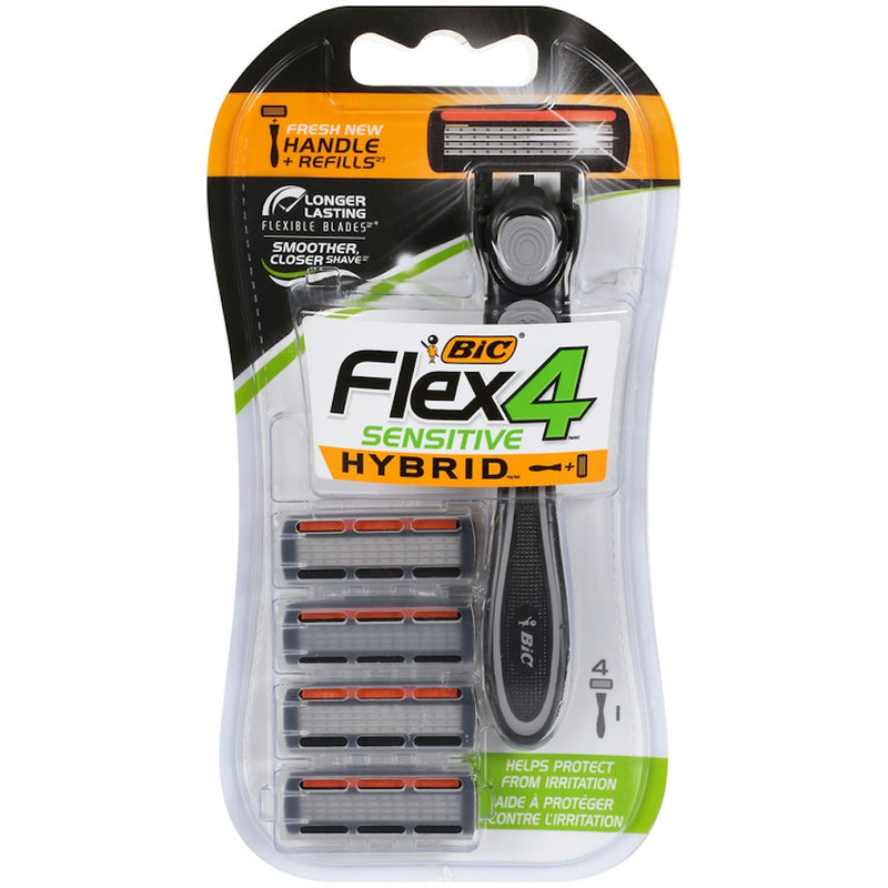 BiC BIC Hybrid 4 Flex Men's Disposable Razor - 1 Handle and 4 Cartridge Refills Shaving & Grooming White Smoke
