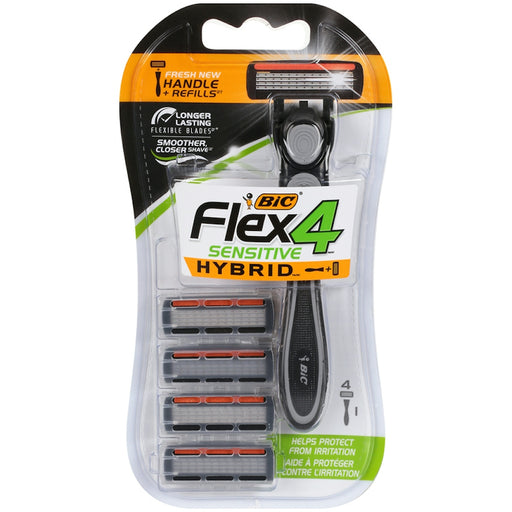 BiC BIC Hybrid 4 Flex Men's Disposable Razor - 1 Handle and 4 Cartridge Refills Shaving & Grooming White Smoke
