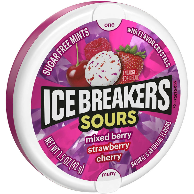 Ice Breakers Ice Breakers Sours Mixed Berry, Strawberry, Cherry Sugar Free Mints, 1.5 Oz Candy & Chocolate White Smoke