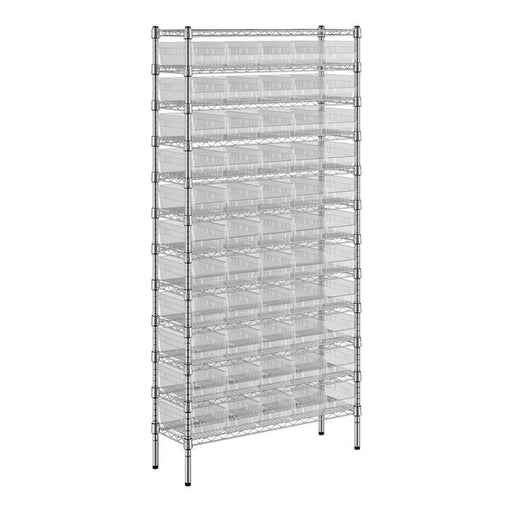 Regency Space Solutions Regency Space Solutions 12" X 36" X 74" Wire Shelving Unit With 55 Clear Bins Industrial Shelving Gray