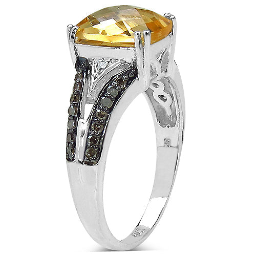 Bids.com 2.82 Carat Genuine Citrine, Champagne Diamond & White Diamond .925 Sterling Silver Ring Rings White Smoke size 8.00,size 6.00,size 7.00,size 9.00
