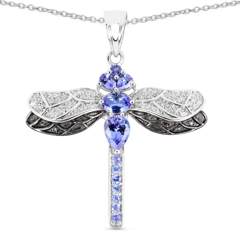 Bids.com 1.93 Carat Genuine Tanzanite and White Topaz .925 Sterling Silver Pendant Pendants White Smoke